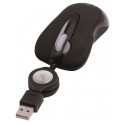 Mini souris USB noir double clic, optique toutes surfaces, cordon rétractable