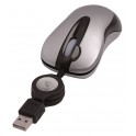 Mini souris USB argent double clic, optique toutes surfaces, cordon rétractable