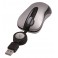 Mini souris USB argent double clic, optique toutes surfaces, cordon rétractable