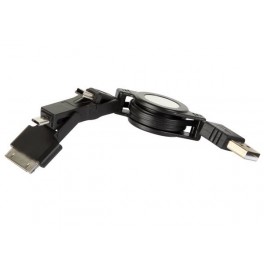 Cordon rétractable Universel Mini USB/Micro USB/iPhone 4 à USB blanc 0,8m sach